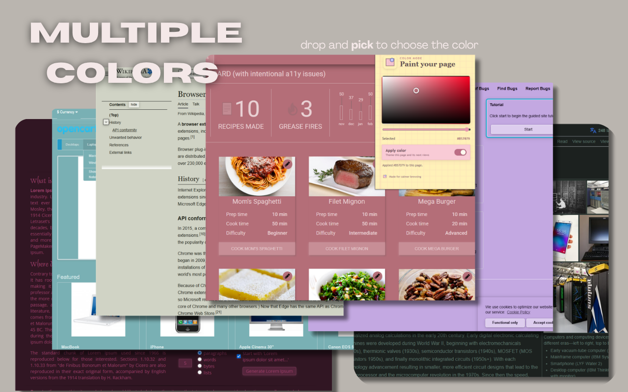 Examples of ColorShift using multiple webpage colors